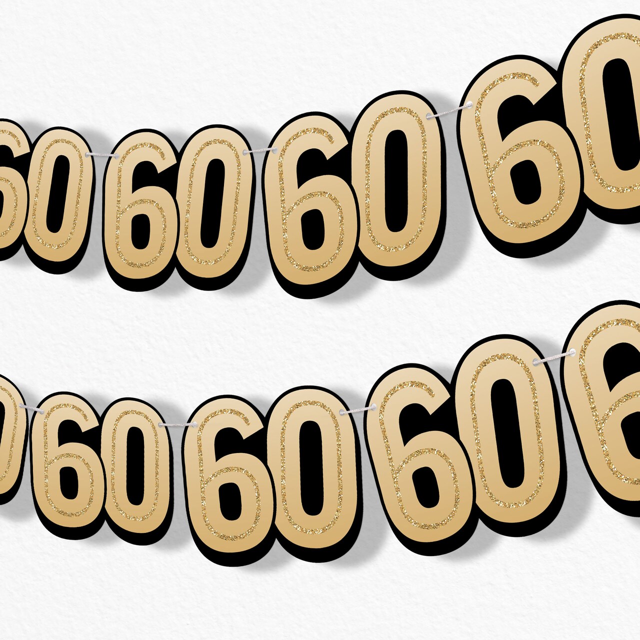 Big Dot of Happiness 60th Birthday Garland Banner Adult Black and Gold Birthday Backdrop 30 Feet of Cord 15 Double Sided Paper Number Age 60 Shapes